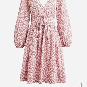 J. Crew v neck cotton poplin mini dress in pink and orange floral paisley